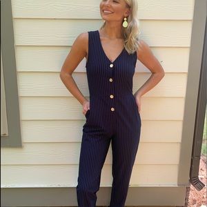 Stripe jumpsuit with button detail